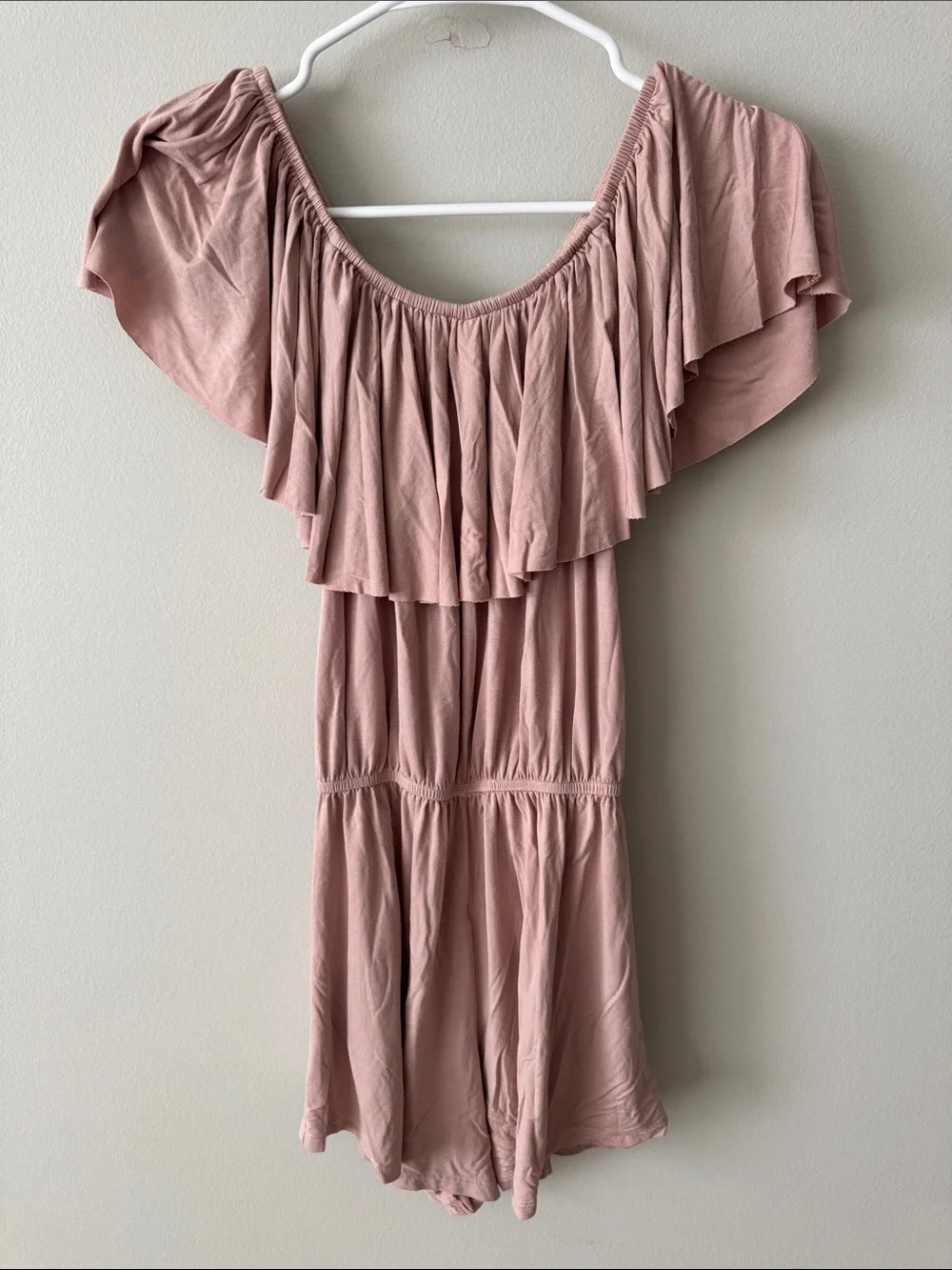 Elan Dusty Rose Off-Shoulder Ruffle Romper